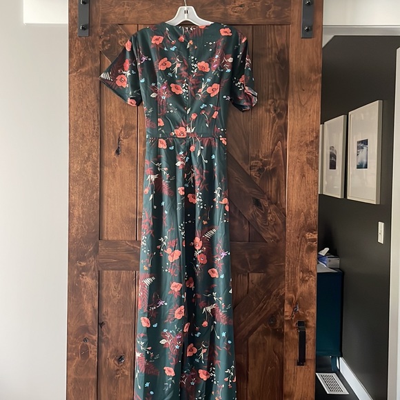 Hunter Green wide Leg floral Jumpsuit faux wrap top flower print sz Large - Picture 6 of 13